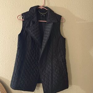 Dennis Basso Black Quilted Moto Vest Pockets Lightweight Size Small